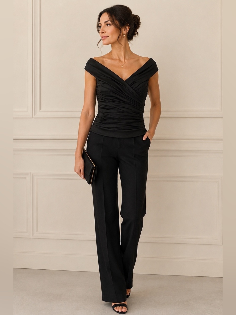 Vintage Cachet Black Ruched Off Shoulder Evening Top Size 8 NWT Deadstock
